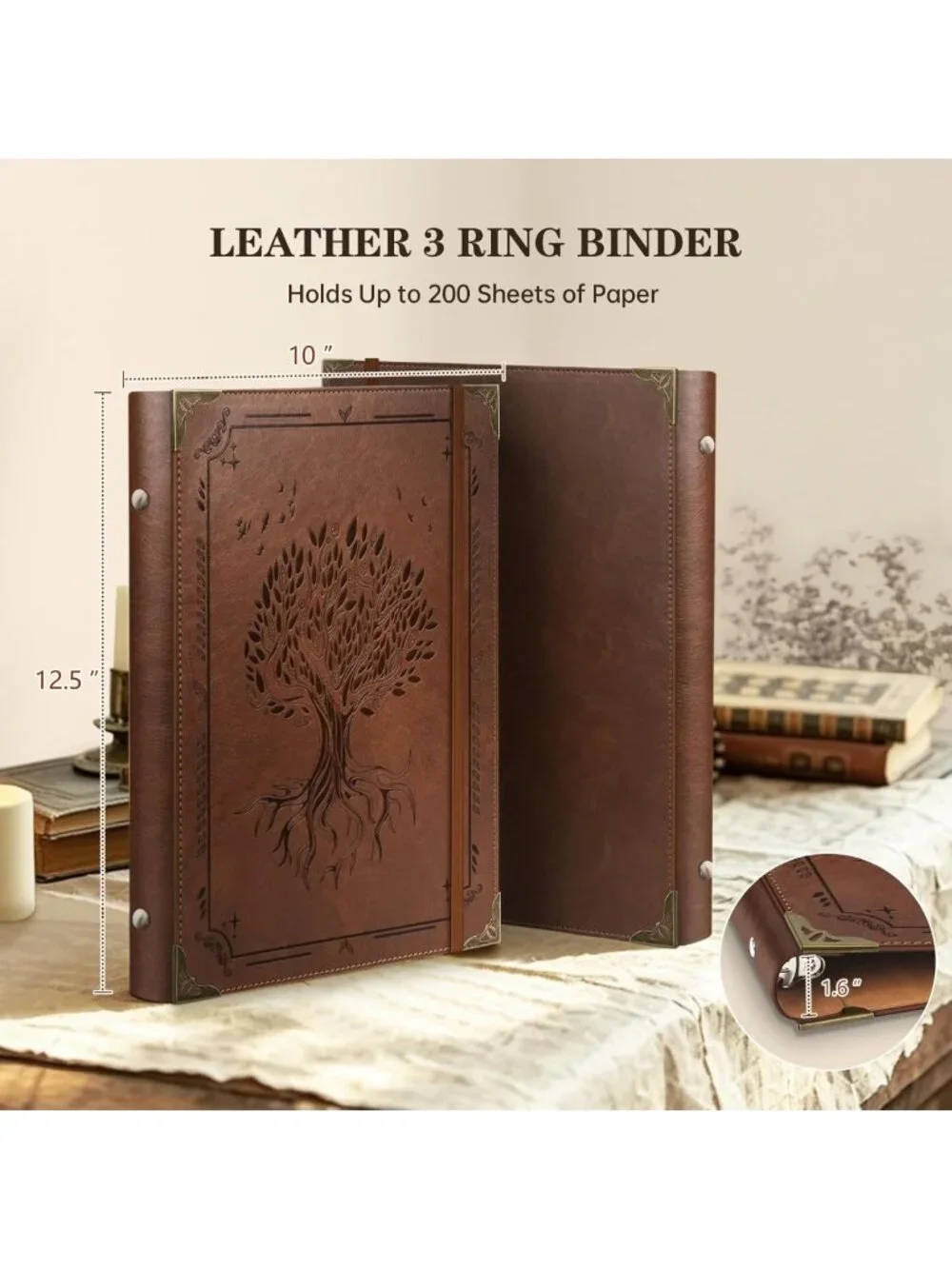 Stylish PU Leather 3-Ring Binder, 1-Inch Capacity, Holds 200 Sheets, Office